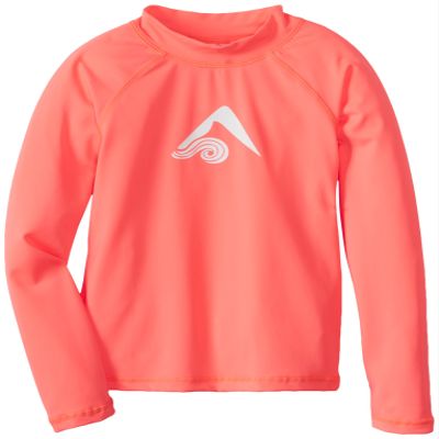 Kanu Surf Girl's Keri UPF 50+ Long Sleeve Rashguard, Coral, 2T