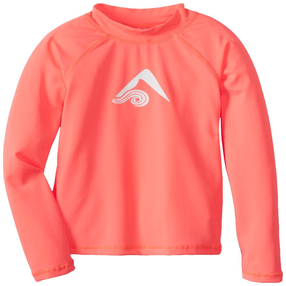 Kanu Surf Girl's Keri UPF 50+ Long Sleeve Rashguard, Coral, 2T