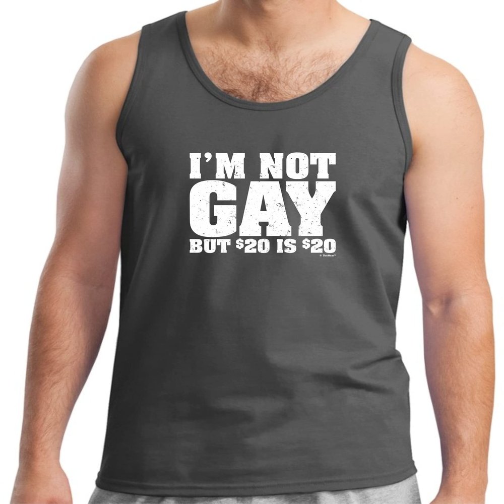 Gay Pride Gifts for Men I'm Not Gay But 20 is 20 Tank Top Shirt Large Charcoal