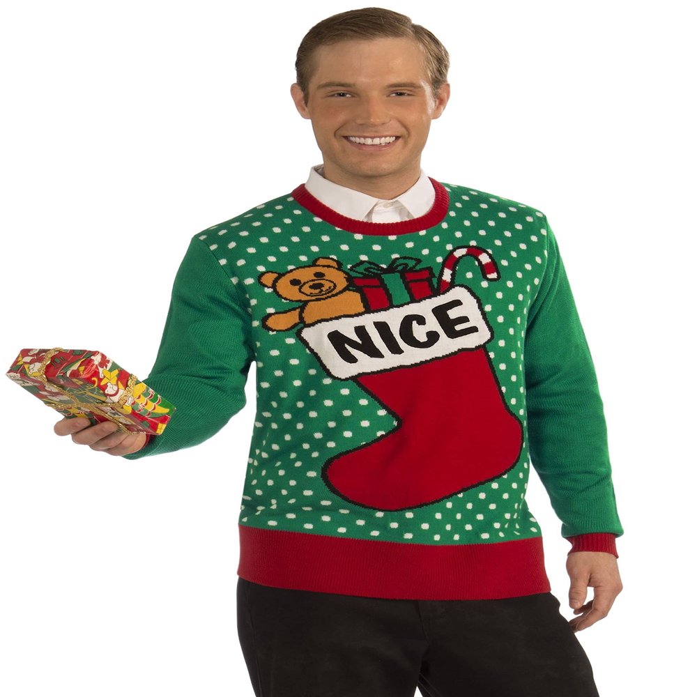 Forum Novelties Adult Extra Large Nice Stocking Ugly Christmas Sweater, Multi, X-Large