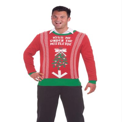 Forum Novelties Under The Mistletoe Ugly Christmas Crew Neck Sweater,Long Sleeve, Medium