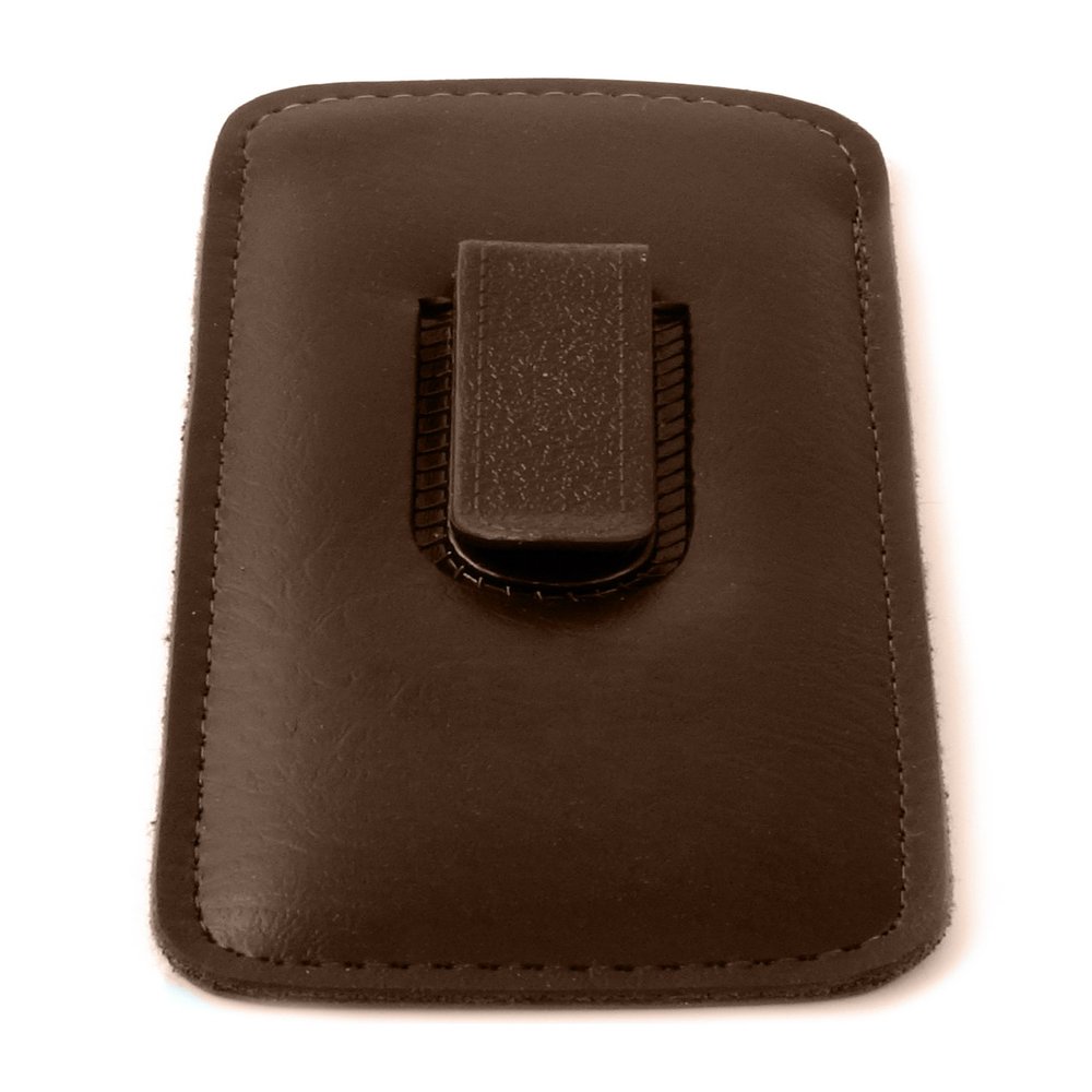 Calabria Slim Eye Glasses Case w/Clip Soft Faux Leather Brown Men Women Eyeglass Pouch Slip-In Eyewear Sunglass Storage Bag