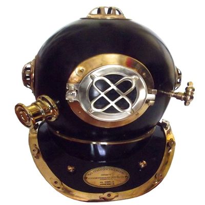 Diver Helmet: Classic Black Steel & Brass Full Size 18" Ultra Heavy Us Navy