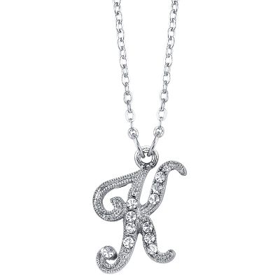 1928 Jewelry European Crystal Initial K Pendant Necklace For Women, 16"