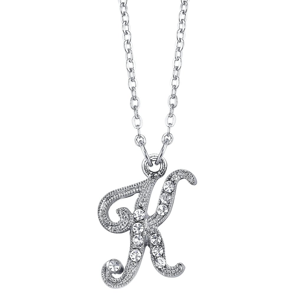 1928 Jewelry European Crystal Initial K Pendant Necklace For Women, 16"