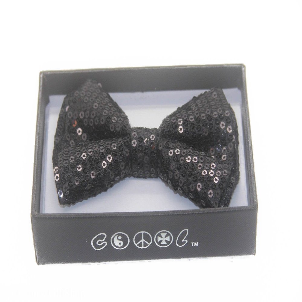 NEW Tuxedo Classic BowTie Sequin Neckwear Adjustable Unisex Bow Tie (Black)