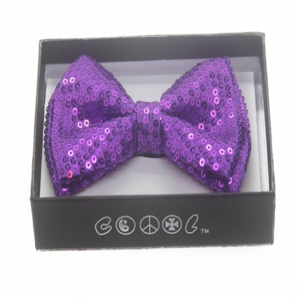 NEW Tuxedo Classic BowTie Sequin Neckwear Adjustable Unisex Bow Tie (Purple)