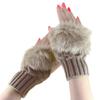 Women Girls Soft Wool Knit Faux Fur Winter Fingerless Gloves Cold Weather Mitten Arm Hand Warmer, Long/Medium/Short Sleeve view 1