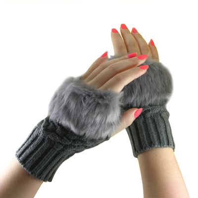 Women Girls Soft Wool Knit Faux Fur Winter Fingerless Gloves Cold Weather Mitten Arm Hand Warmer, Long/Medium/Short Sleeve