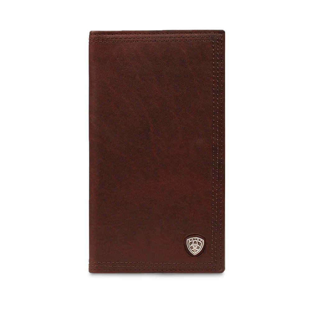 ARIAT Mens Oil Tan Performance Work Rodeo Wallet with Dark Copper Leather, Brand Concho, ID and Card Slots