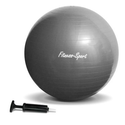 JOM Car Parts & Car Hifi GmbH 127165 Exercise Ball, fitness ball, sitting ball for fitness and sports, up to 300 kg, pump included, size S, 65 cm (non-blown up), silver grey
