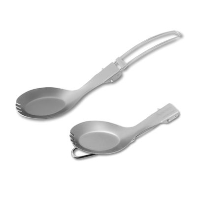 SOTO Foldable Pocket Camping Spork - Stainless Steel & Ultralight Backpacking Spoon Fork with Long Handle for Travel, Hiking, Picnic, & Outdoor