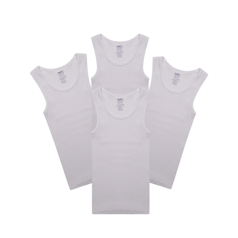 Buyless Fashion Boys Scoop Neck Tagless Undershirts Soft Cotton Tank Top (4 Pack) 2-3 White