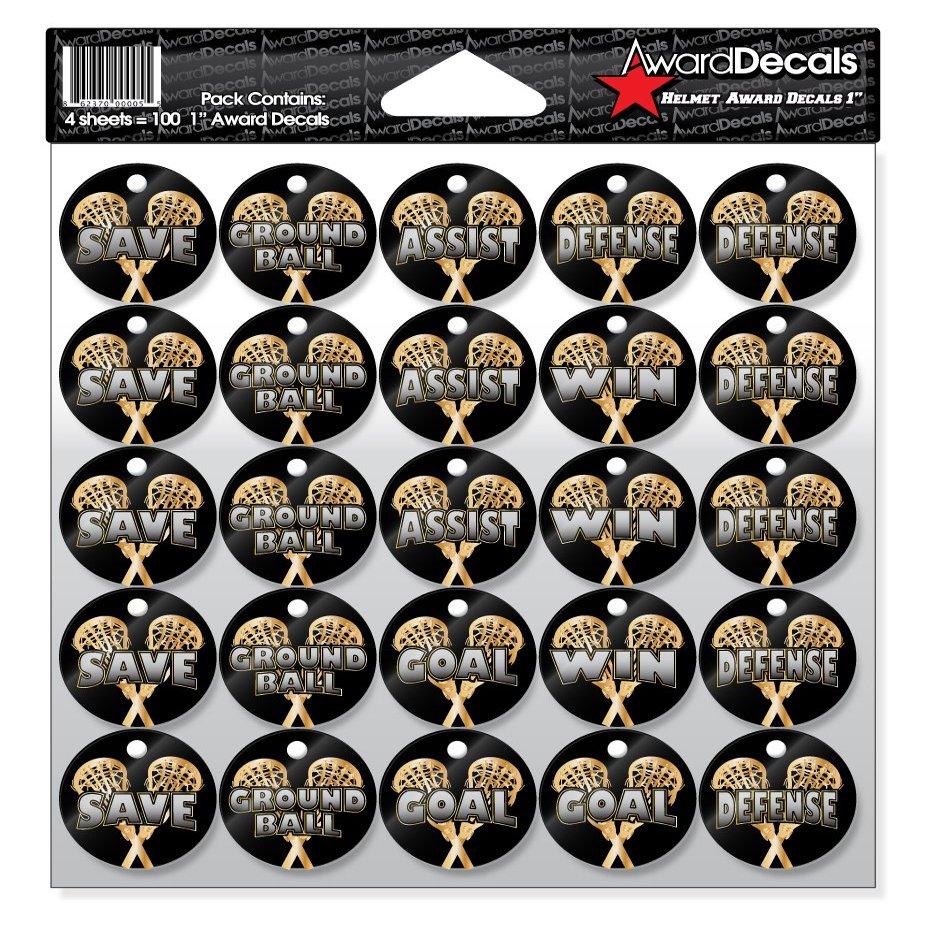 Award Decals Multi Lacrosse Sticker Set (100 Decals) 1" The Original Premium 20mil Thick Helmet Decals Made in The USA Since 1976