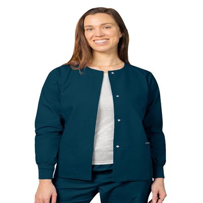Adar Uniforms, Universal Scrubs for Women - Round Neck Warm-Up Scrub Jacket - 602 - Caribbean Blue - XS