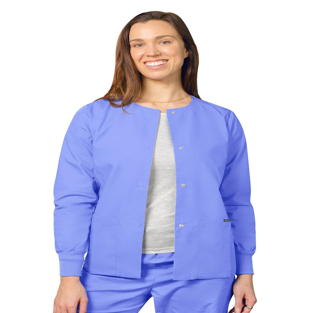 Adar Universal Scrubs for Women - Round Neck Warm-Up Scrub Jacket - 602 - Ceil Blue - 3X