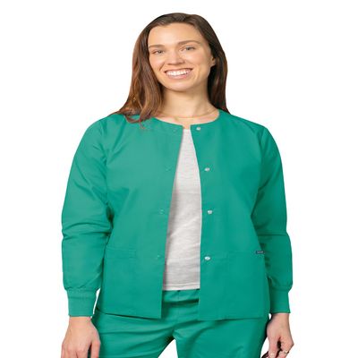 Adar Uniforms Women's Universal Round Neck Warm-Up Scrub Jacket - 602 - Surgical Green - 3X