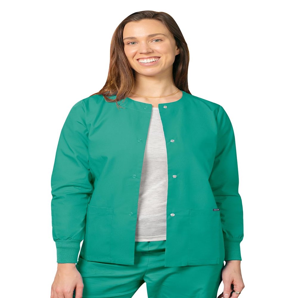 Adar Uniforms Women's Universal Round Neck Warm-Up Scrub Jacket - 602 - Surgical Green - 3X
