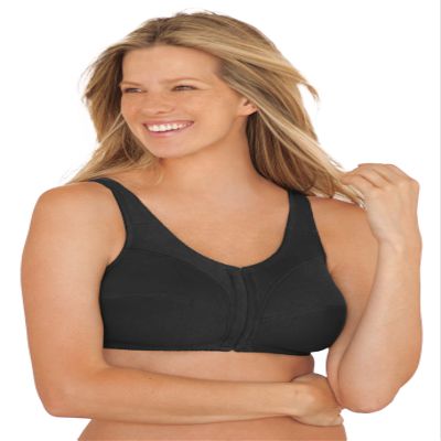 Comfort Choice Women's Plus Size Cotton Front-Close Wireless Bra - 42 C, Black