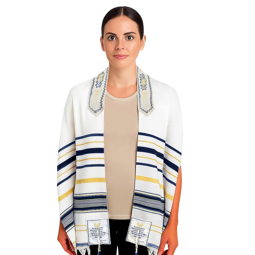 Holy Land Market New Covenant Prayer Shawl, English/Hebrew With Bag, Card and Brochure From Israel (72 x 24 Inch)