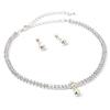 Topwholesalejewel Silver Crystal 2 Strand with Aurora Borealis Accent Necklace & Matching Dangle Earrings Jewelry Set view 1