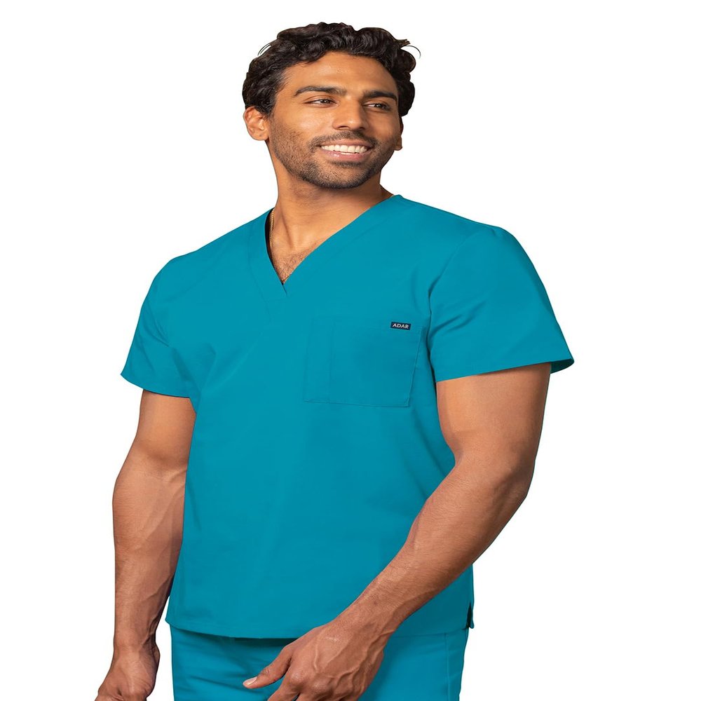 Adar Universal Unisex Scrubs - V Neck Tunic Scrub Top - 6011 - Teal Blue - 3X