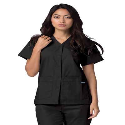 Adar Uniforms Women's Universal Snap Front Scrub Top - 604 - Black - XS