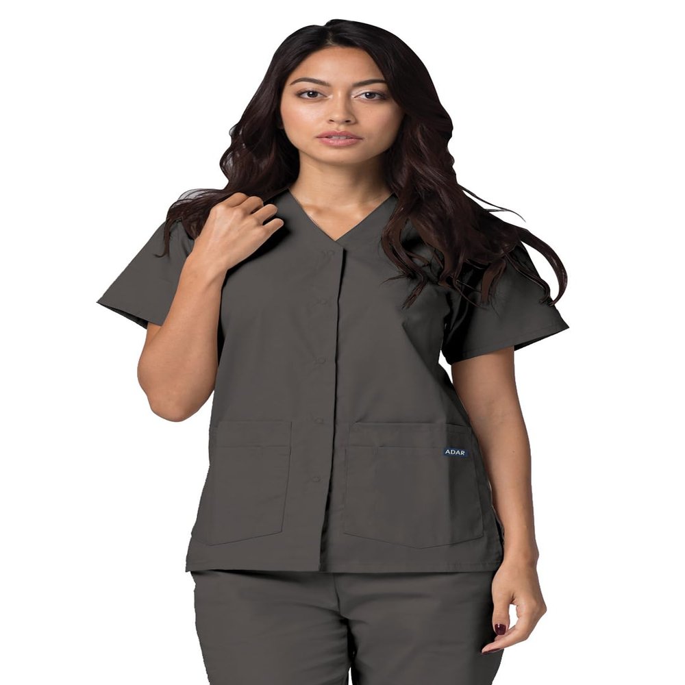 Adar Uniforms Women's Universal Snap Front Scrub Top - 604 - Pewter - 2X