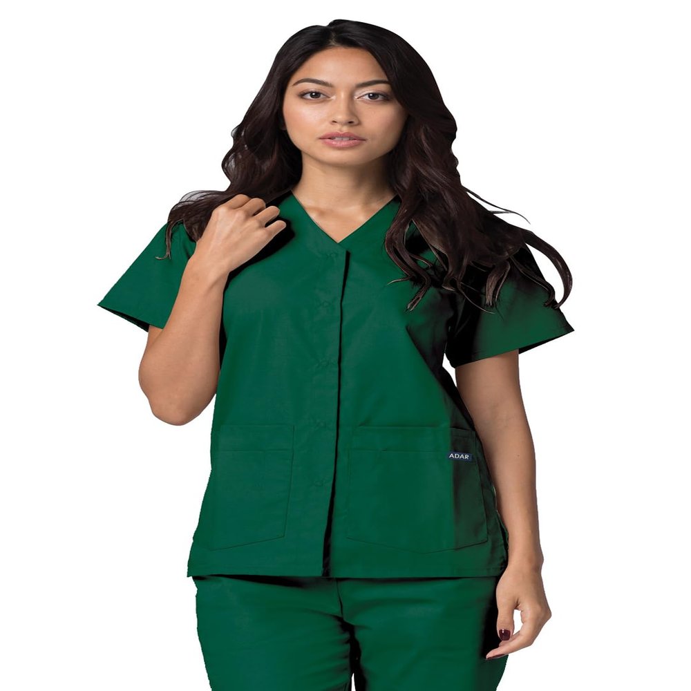 Adar Uniforms Women's Universal Snap Front Scrub Top - 604 - Hunter Green - M