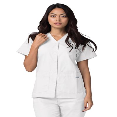 Adar Uniforms Women's Universal Snap Front Scrub Top - 604 - White - M