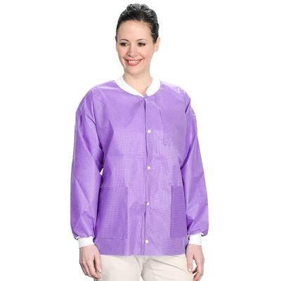 ValuMax 3530PPL Easy Breathe Cool and Strong, No-Wrinkle, Professional Disposable SMS Hip Length Jacket, Purple, L, Pack of 10