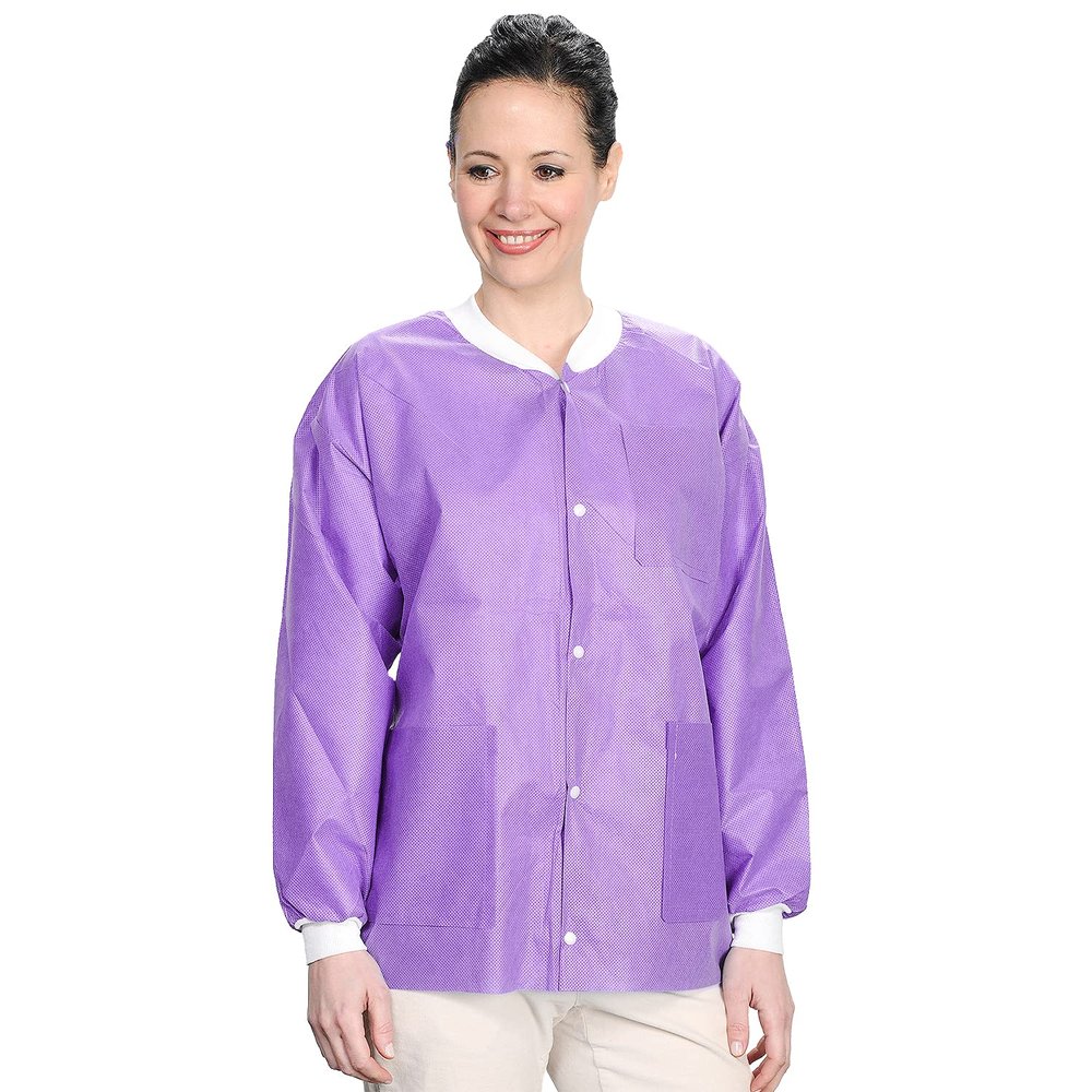 ValuMax 3530PPL Easy Breathe Cool and Strong, No-Wrinkle, Professional Disposable SMS Hip Length Jacket, Purple, L, Pack of 10