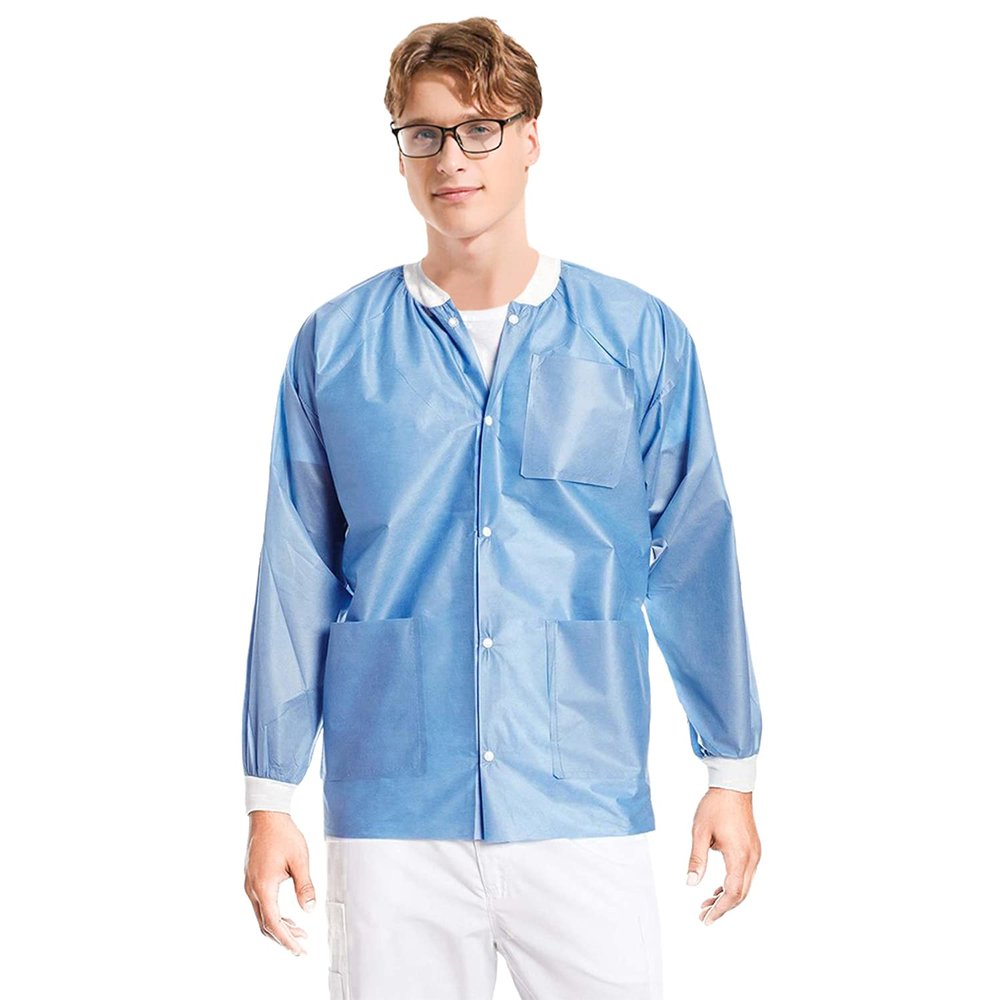 ValuMax 3630CBL Extra-Safe, Wrinkle-Free, Noble Looking Disposable SMS Hip Length Jacket, Ceil Blue, L, Pack of 10