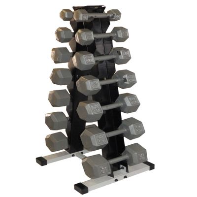 Ader Sporting Goods 7 Pair Dumbbell Rack with Grey Hexagon Dumbbell Set. (Total 146 Lb)