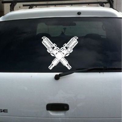 Crossed Spark Plug Vinyl Decal Lg
