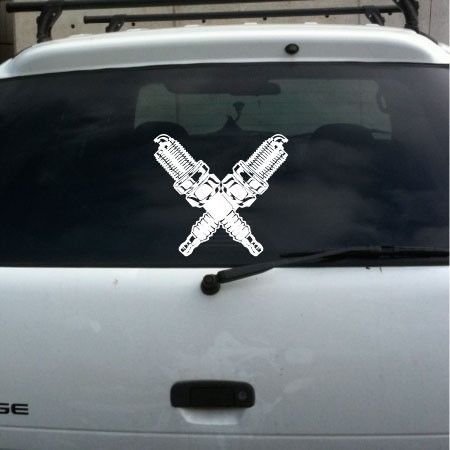 Crossed Spark Plug Vinyl Decal Lg