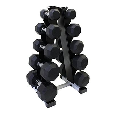 Ader Black Rubber Dumbbell 8,12,15,20,25 Lbs 5 Pair with Rack (160 Lb)