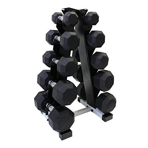 Ader Black Rubber Dumbbell 8,12,15,20,25 Lbs 5 Pair with Rack (160 Lb)