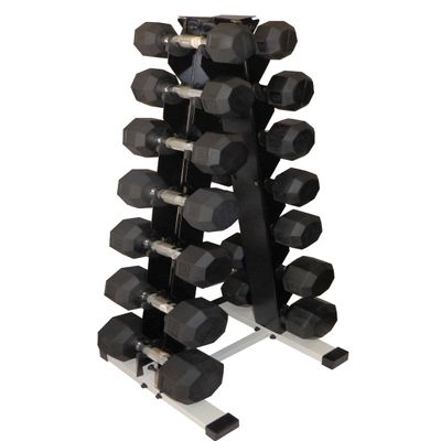 Ader Black Rubber Dumbbell 2,5,10,15,18,20,25 Lbs w/ 7 Pair Rack & Mat