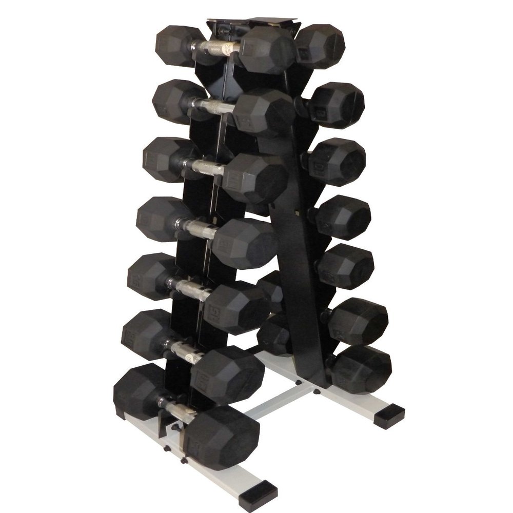 Ader Black Rubber Dumbbell 2,5,10,15,18,20,25 Lbs w/ 7 Pair Rack & Mat