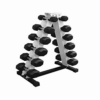 Ader Black Rubber Dumbbell 3,5,8,10,12,15 Lbs 6 Pair with Rack (106 Lb)