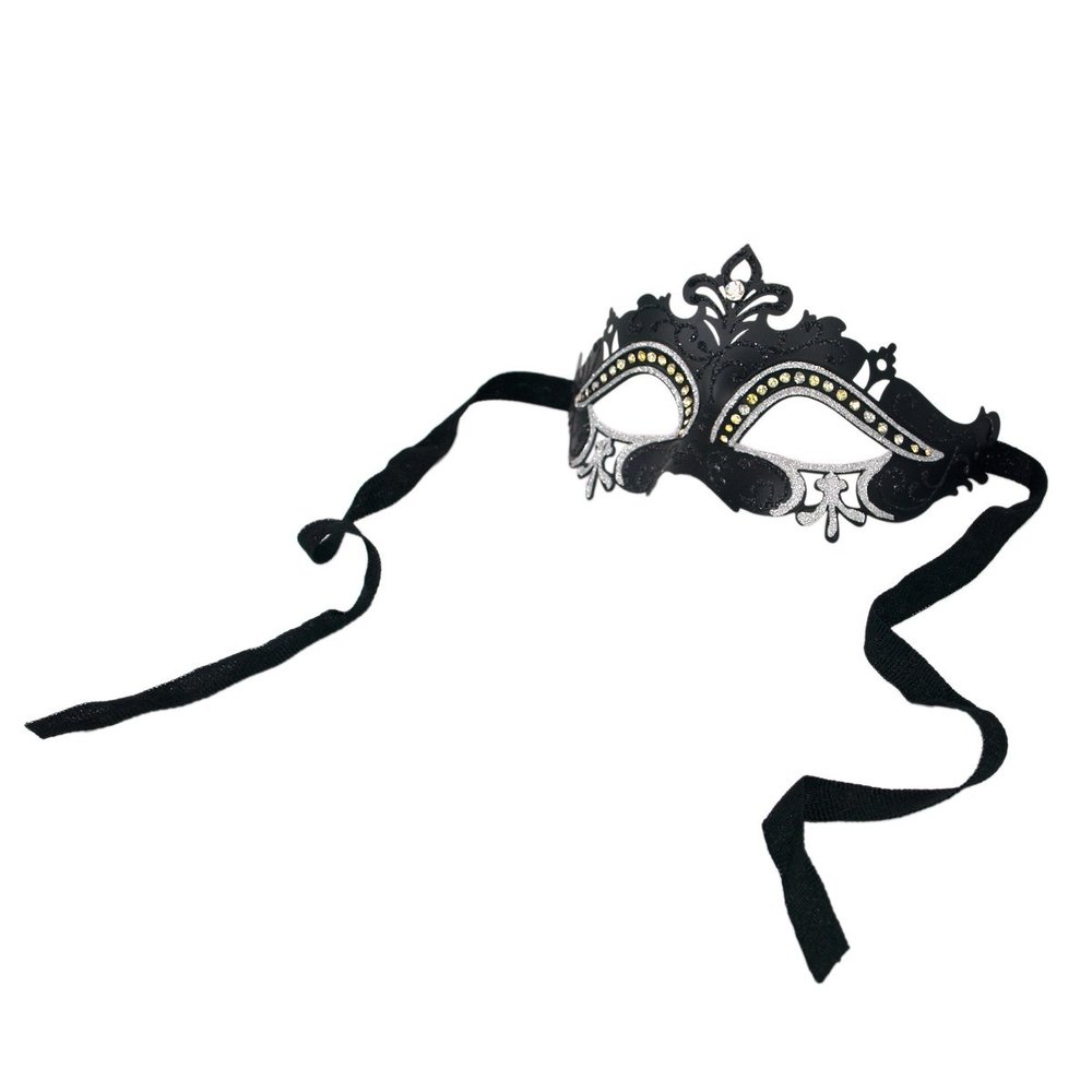 TrendsBlue Premium Venetian Mardi Gras Masquerade Costume Half Mask (Black/Silver)