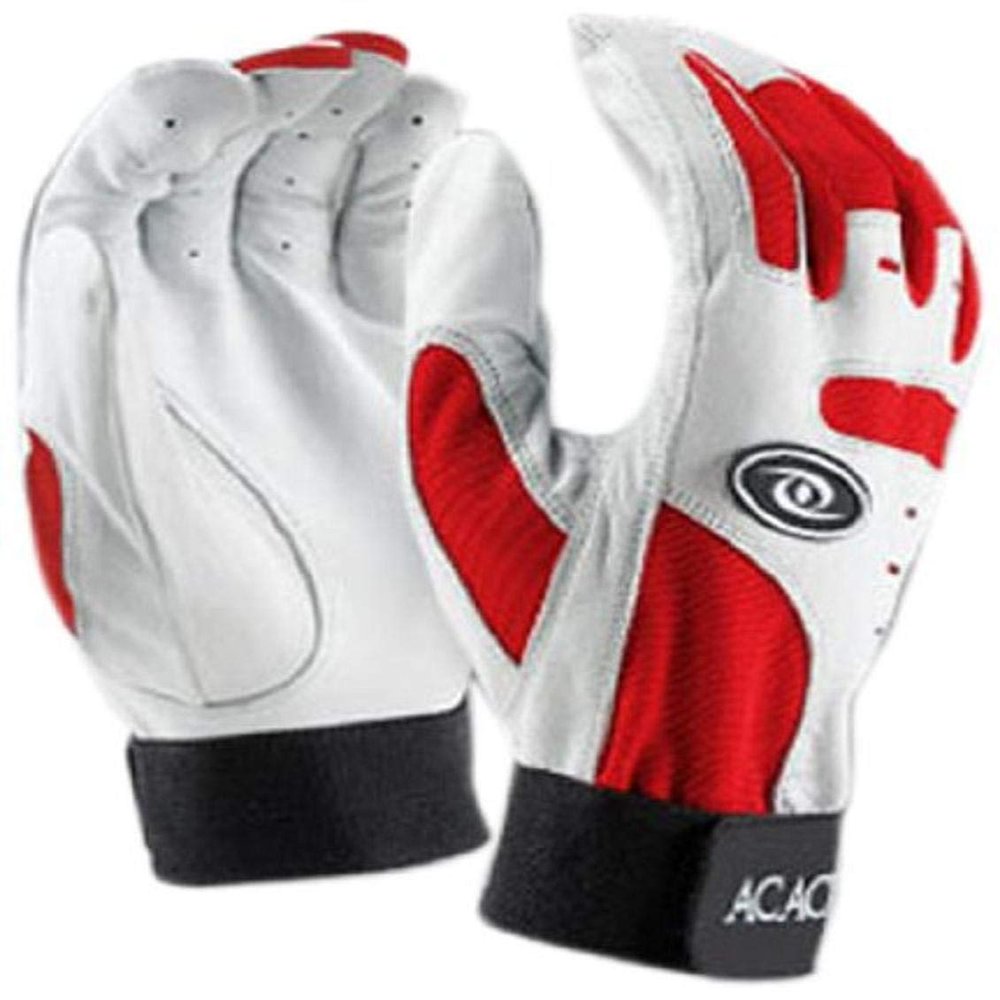 Acacia Home Run Baseball Batting Gloves, White/Red, Youth Large