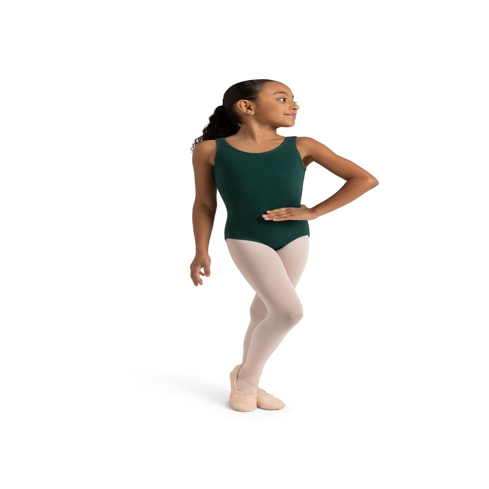 Capezio Girls' Classic High-Neck Tank Athletic Leotard Comfortable Cotton Blend for Active Play, Full Front Lining, Ballet Leg Line, Perfect for Dance and Gymnastics, Intermediate, Hunter
