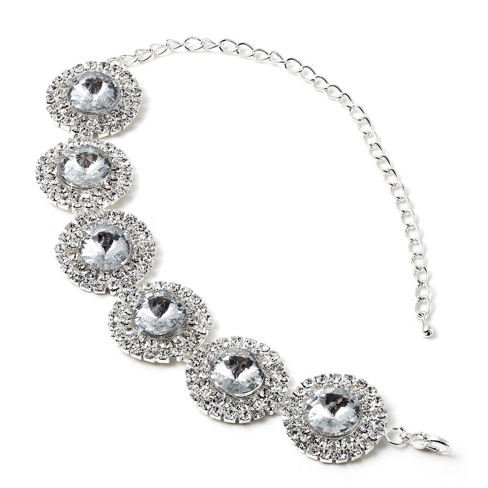Topwholesalejewel Silver Crystal Rhinestones Around a Circle Crystal Stone Insert Bracelet