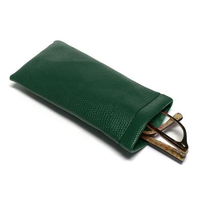 Calabria Soft Squeeze Spring Top Eyeglass Case Green Snakeskin PU Leather Men Women Glasses Pouch Snap Closure Sunglass Bag