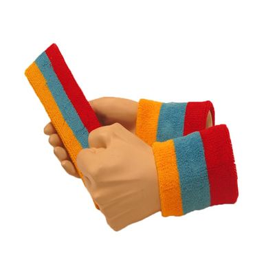 Couver Gold Yellow/Sky Blue/Red Terry Sports Sweat Headband, Wristband Set