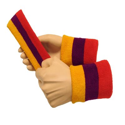 Couver Gold Yellow/Purple/Red Terry Sports Sweat Headband, Wristband Set