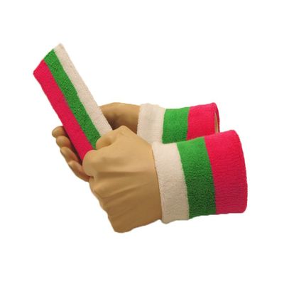 Couver Bright Pink/Bright Green/White Terry Sports Sweat Headband, Wristband Set