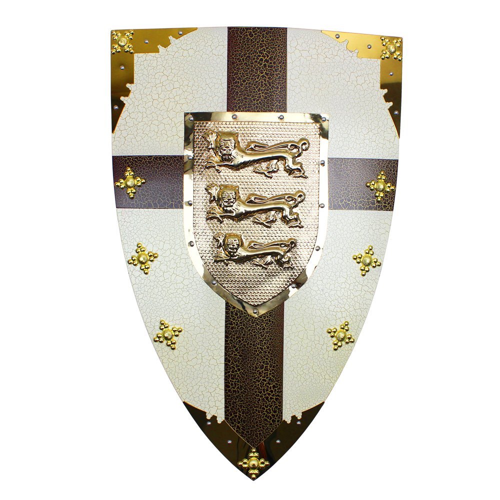 28 inch x 18 inch royal crusader metal shield with 3 lion crest M-S-5001